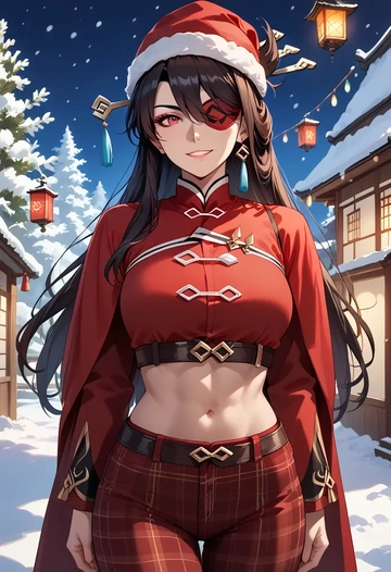 genshin impact,beidou_(genshin_impact),Christmas,plaid trousers  - AI generated anime art