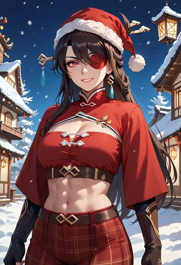 genshin impact,beidou_(genshin_impact),Christmas,plaid trousers  - AI generated anime art