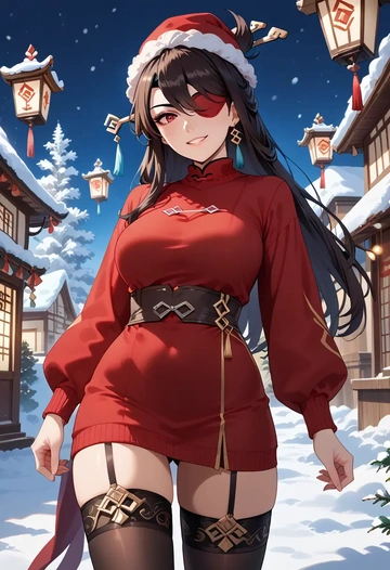 genshin impact,beidou_(genshin_impact),sweater,stockings,Thigh garters  - AI generated anime art