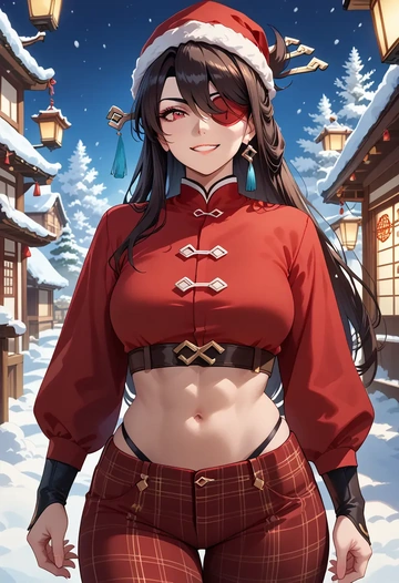 genshin impact,beidou_(genshin_impact),Christmas,plaid trousers  - AI generated anime art