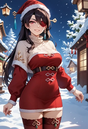 genshin impact,beidou_(genshin_impact),Christmas,sweater dress,stockings  - AI generated anime art