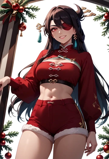 genshin impact,beidou_(genshin_impact),Christmas,red velvet shorts  - AI generated anime art