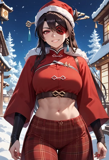 genshin impact,beidou_(genshin_impact),Christmas,plaid trousers  - AI generated anime art