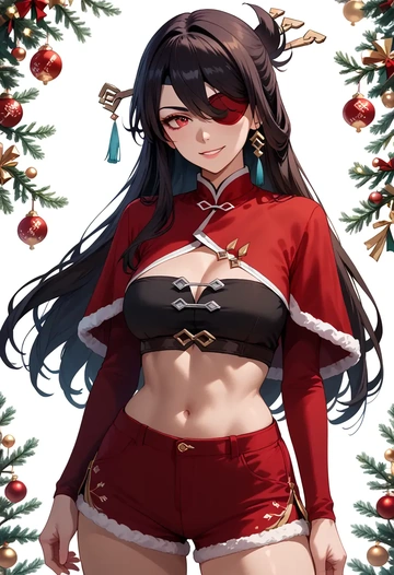 genshin impact,beidou_(genshin_impact),Christmas,red velvet shorts  - AI generated anime art