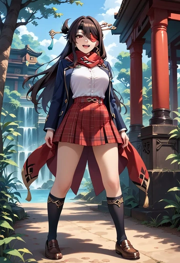 genshin impact,beidou_(genshin_impact),winter,student uniform,plaid skirt  - AI generated anime art