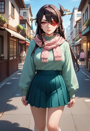 genshin impact,beidou_(genshin_impact),spring,student uniform,knit sweater  - AI generated anime art