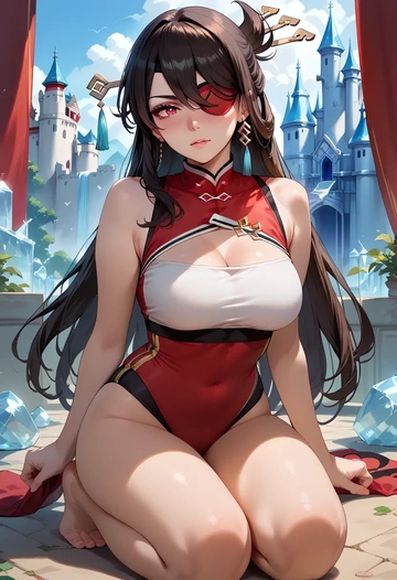 genshin impact,beidou_(genshin_impact),tankini top,board shorts  - AI generated anime art