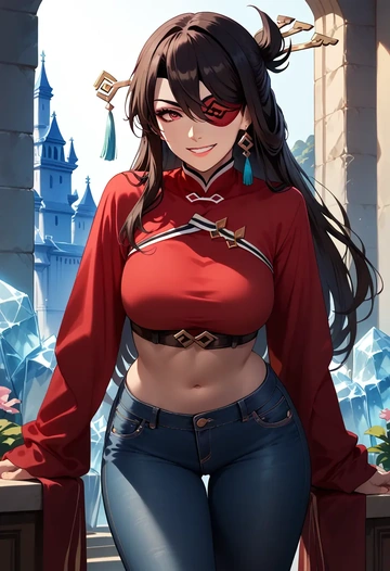 genshin impact,beidou_(genshin_impact),crop top  - AI generated anime art