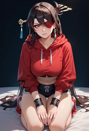 genshin impact,beidou_(genshin_impact),hoodie,cropped,high-waisted joggers  - AI generated anime art