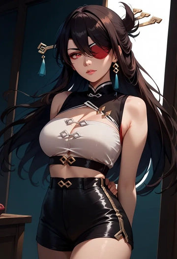 genshin impact,beidou_(genshin_impact),leather,shorts,crop top  - AI generated anime art