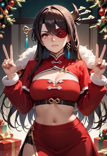 genshin impact,beidou_(genshin_impact),Christmas,skirt  - AI generated anime art