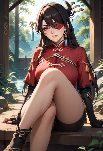 genshin impact,beidou_(genshin_impact),leather,shorts  - AI generated anime art