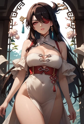 genshin impact,beidou_(genshin_impact),silk slip dress  - AI generated anime art