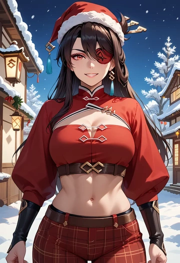 genshin impact,beidou_(genshin_impact),Christmas,plaid trousers  - AI generated anime art