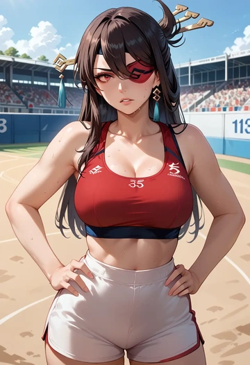 genshin impact,beidou_(genshin_impact),volleyball uniform  - AI generated anime art