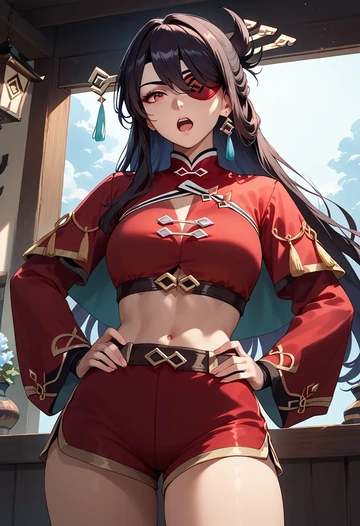 genshin impact,beidou_(genshin_impact),red velvet shorts  - AI generated anime art