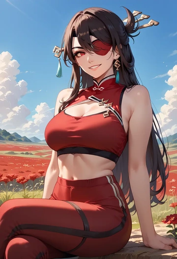 genshin impact,beidou_(genshin_impact),sports bra,high-waisted leggings  - AI generated anime art