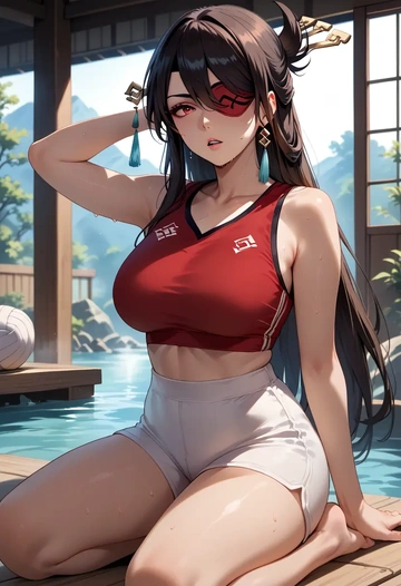 genshin impact,beidou_(genshin_impact),volleyball uniform  - AI generated anime art