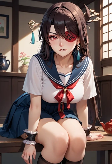 genshin impact,beidou_(genshin_impact),sailor, uniform  - AI generated anime art