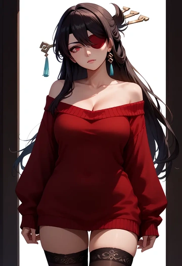 genshin impact,beidou_(genshin_impact),off-shoulder,sweater  - AI generated anime art