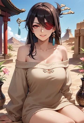 genshin impact,beidou_(genshin_impact),sweater,off-shoulder,collar  - AI generated anime art