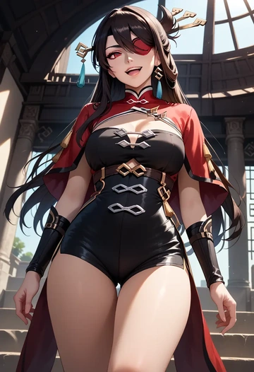 genshin impact,beidou_(genshin_impact),leather,shorts  - AI generated anime art