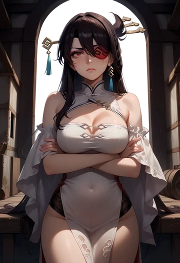 genshin impact,beidou_(genshin_impact),silk slip dress  - AI generated anime art