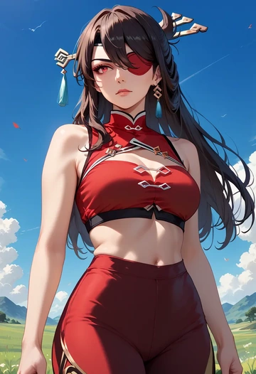 genshin impact,beidou_(genshin_impact),sports crop,high-waisted shorts  - AI generated anime art