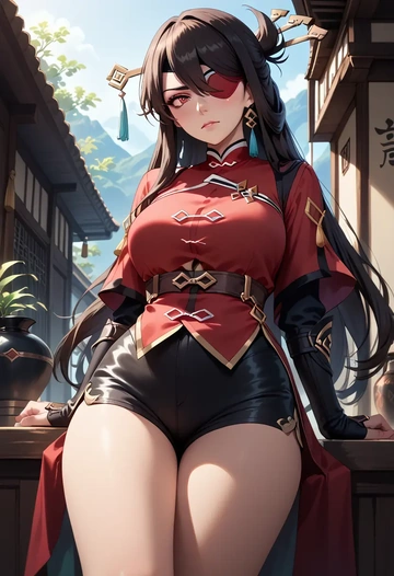 genshin impact,beidou_(genshin_impact),leather,shorts  - AI generated anime art