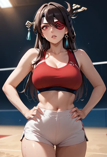 genshin impact,beidou_(genshin_impact),volleyball uniform  - AI generated anime art