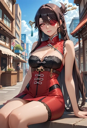 genshin impact,beidou_(genshin_impact),corset,bustier,long tulle skirt  - AI generated anime art