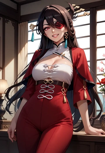 genshin impact,beidou_(genshin_impact),pants,wide-leg,strappy top  - AI generated anime art