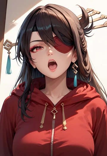 genshin impact,beidou_(genshin_impact),crop hoodie,shorts  - AI generated anime art