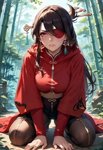 genshin impact,beidou_(genshin_impact),crop hoodie,shorts  - AI generated anime art