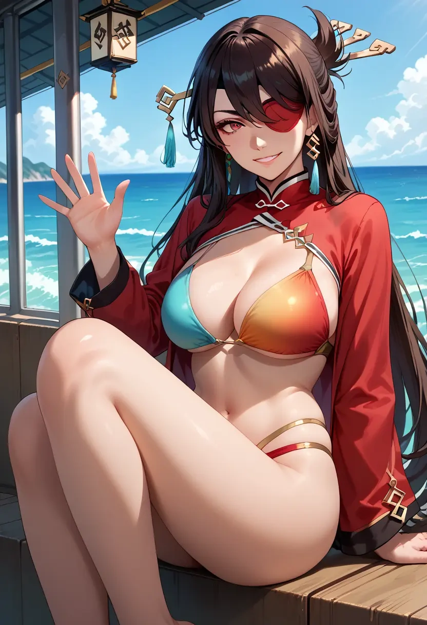 genshin impact,beidou,bikini,rainbow-colored,sexy  - 