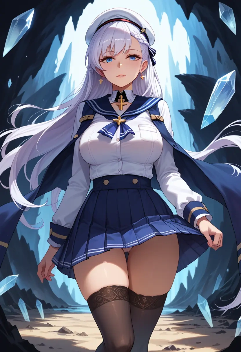 azur_lane,belfast_(azur_lane),jk uniform, stockings  - 