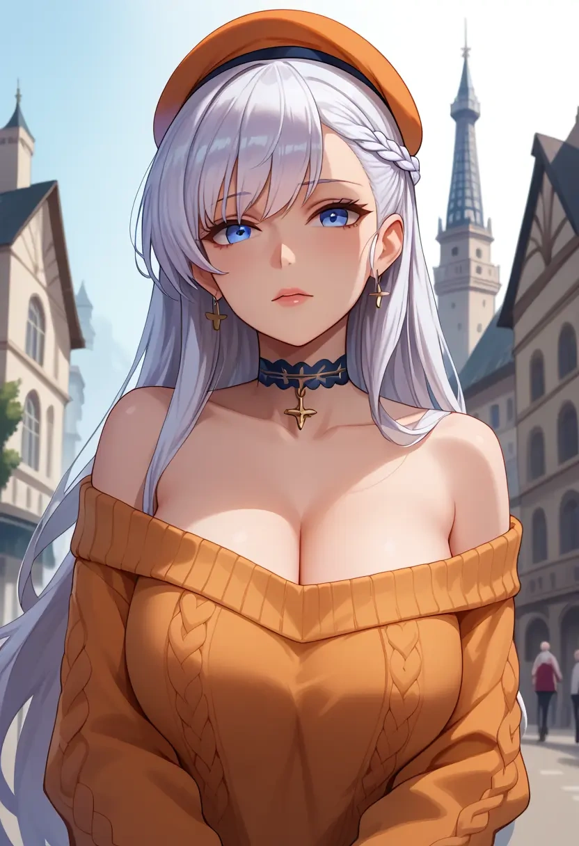 azur_lane,belfast_(azur_lane),orange,sweater,choker  - 