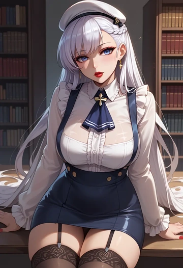 azur_lane,belfast_(azur_lane),secretary,stockings  - AI generated anime art