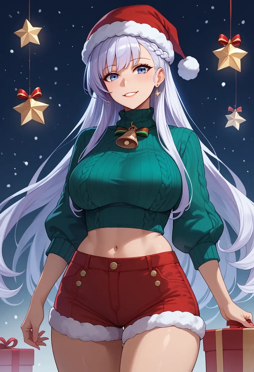 azur_lane,belfast_(azur_lane),Christmas,red velvet shorts,turtleneck sweater  - 