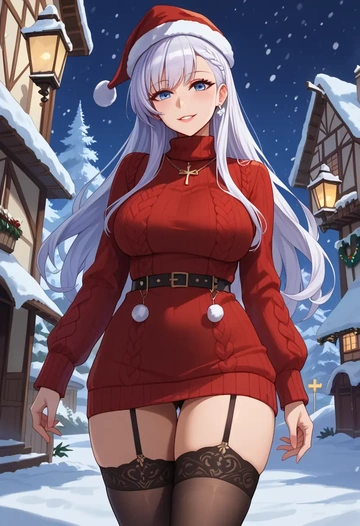 azur_lane,belfast_(azur_lane),sweater,stockings,Thigh garters  - AI generated anime art