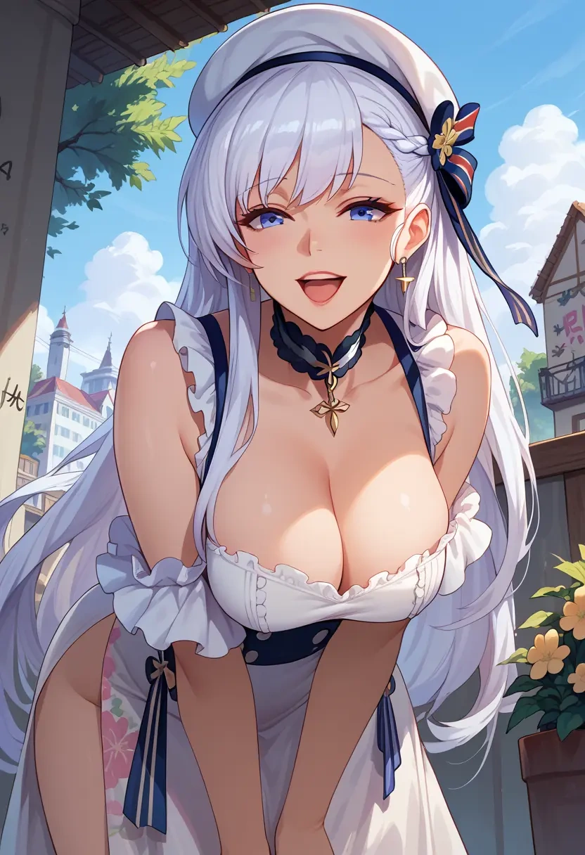 azur_lane,belfast_(azur_lane),floral graffiti blouse,dolphin shorts  - 