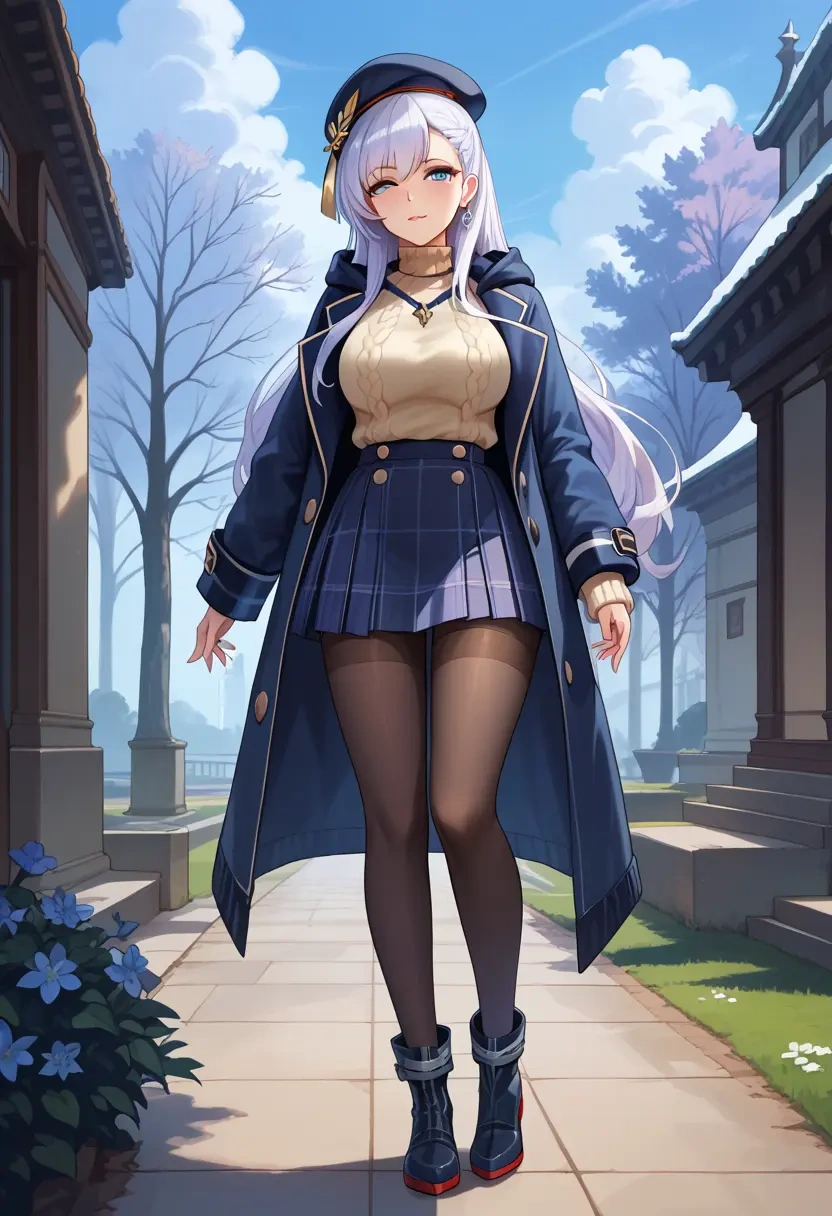 azur_lane,belfast_(azur_lane),winter,student uniform,hooded coat  - 