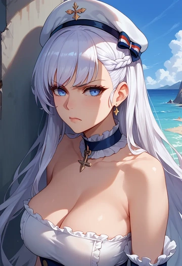 azur_lane,belfast_(azur_lane),tube top,jogger shorts  - AI generated anime art