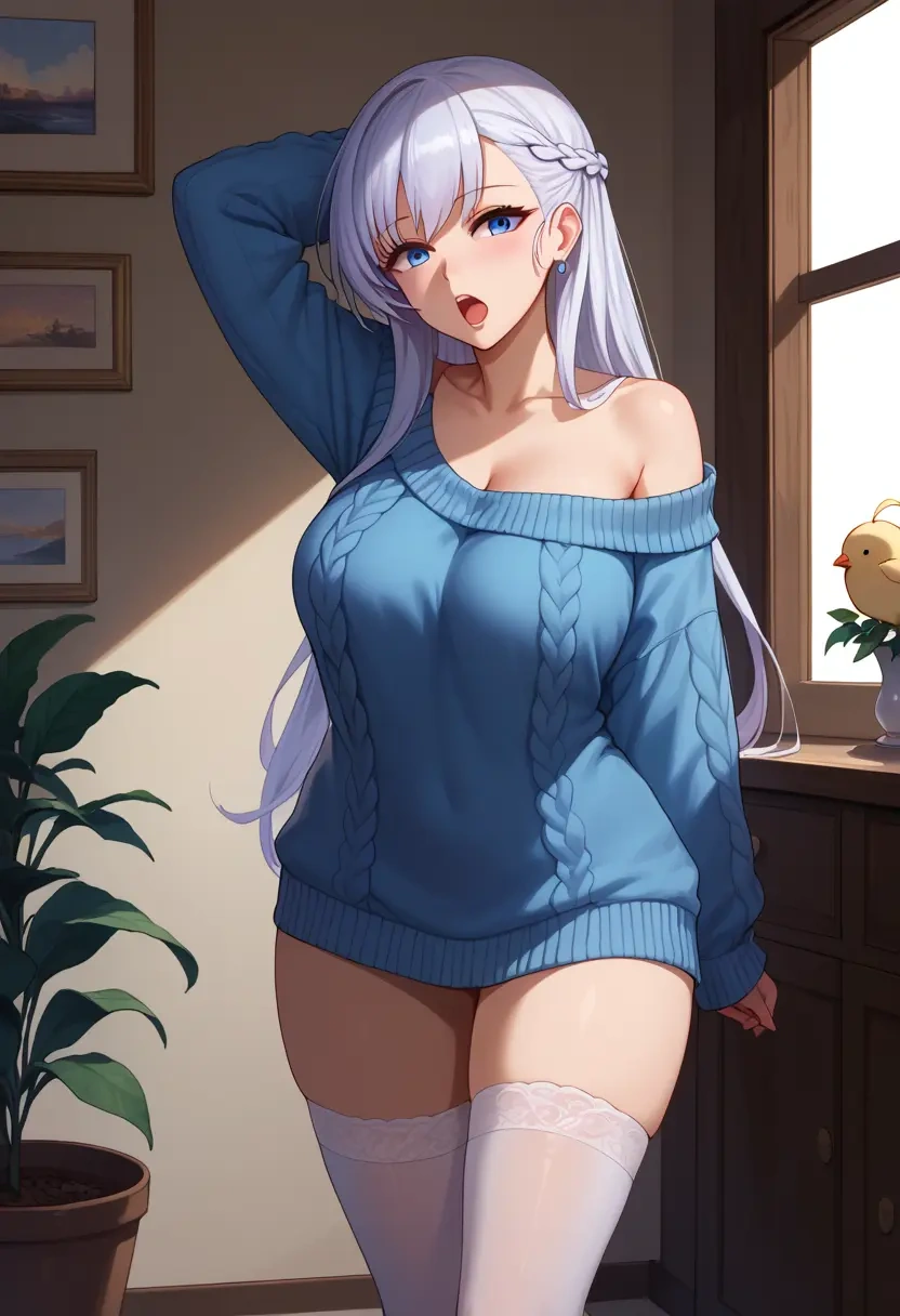 azur_lane,belfast_(azur_lane),off-shoulder,sweater  - 