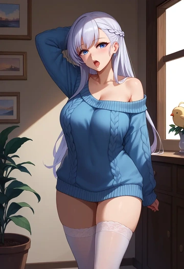 azur_lane,belfast_(azur_lane),off-shoulder,sweater  - AI generated anime art