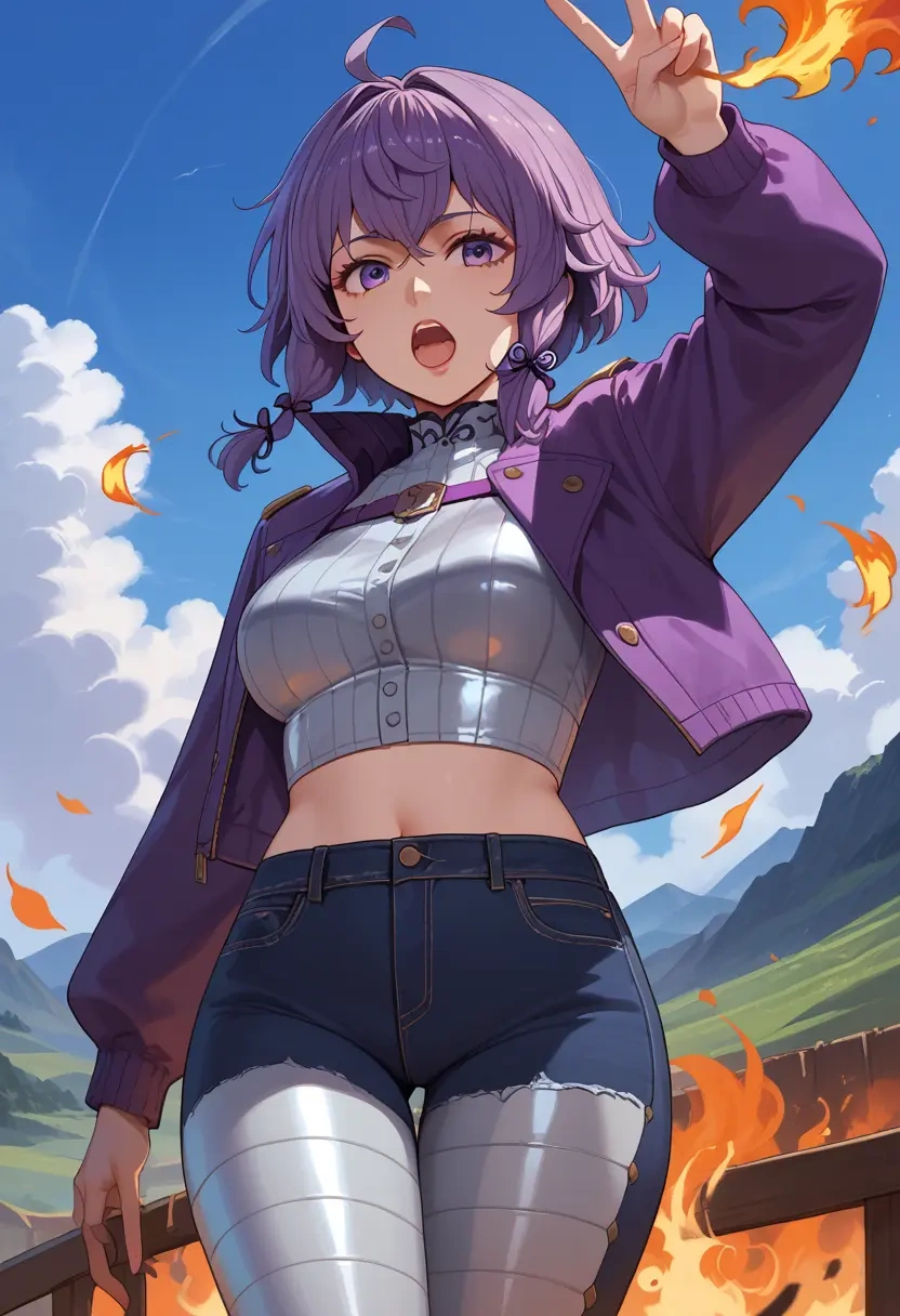 fire_emblem,bernadetta_von_varley,denim jacket,cropped,leather leggings  - 