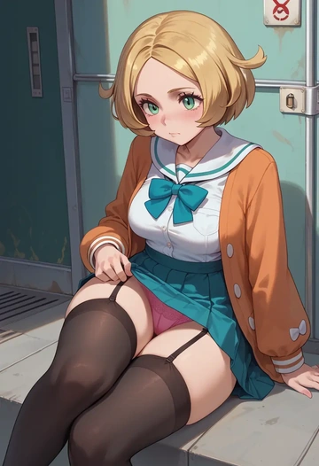 pokemon,bianca_(pokemon),jk uniform, stockings  - AI generated anime art