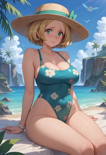 pokemon,bianca_(pokemon),swimsuit,floral print  - AI generated anime art