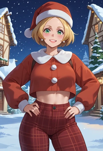 pokemon,bianca_(pokemon),Christmas,plaid trousers  - AI generated anime art