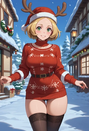 pokemon,bianca_(pokemon),sweater,stockings,Thigh garters  - AI generated anime art